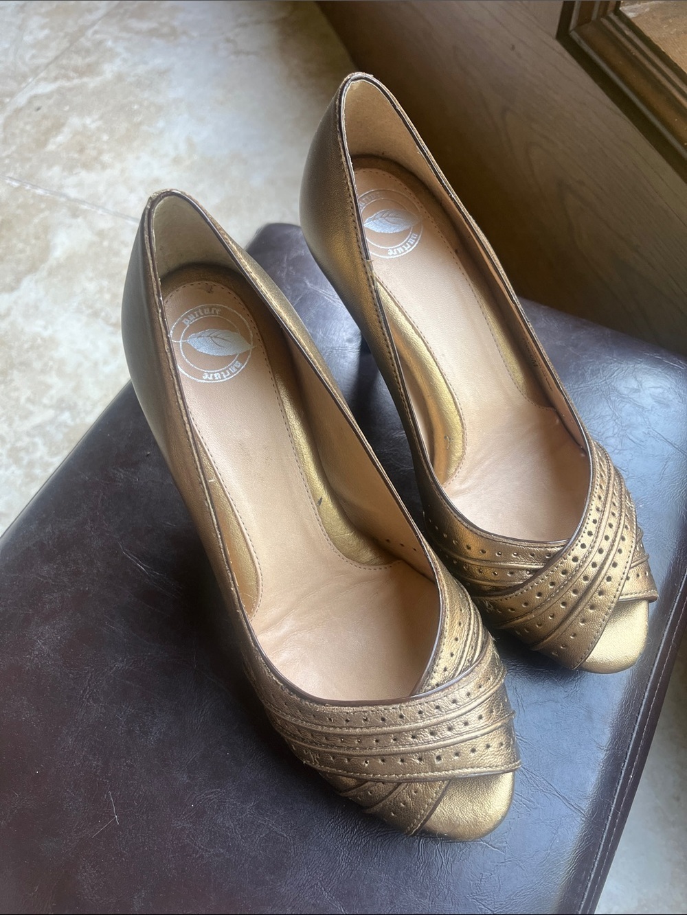 Nurture by Lamaze Metallic Gold Peep-Toe Heels